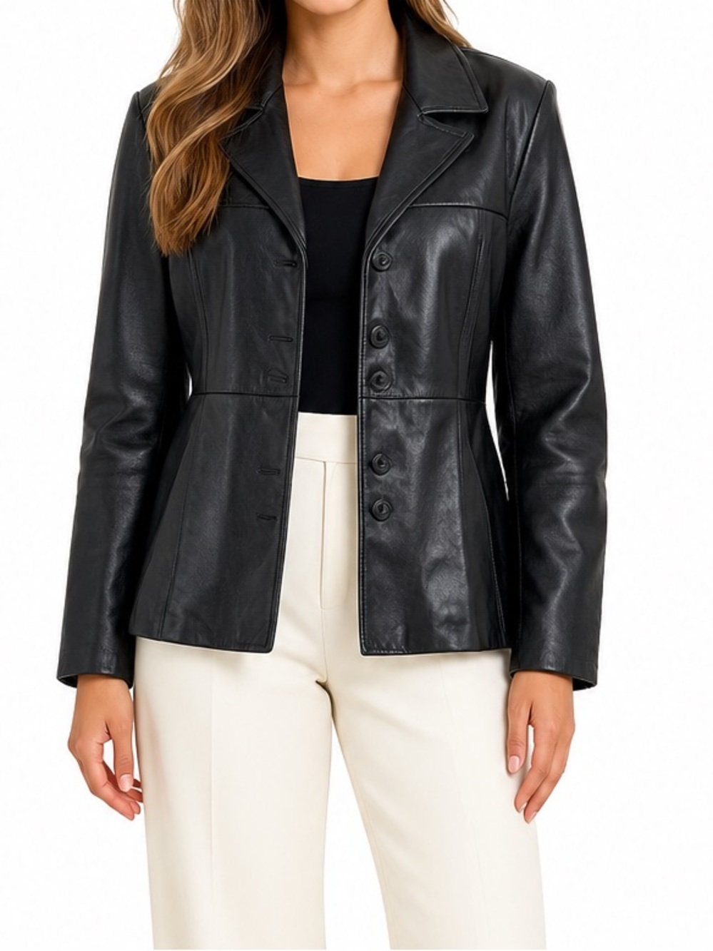 Wilsons Leather Maxima 100% Leather Black Jacket front Button size XL